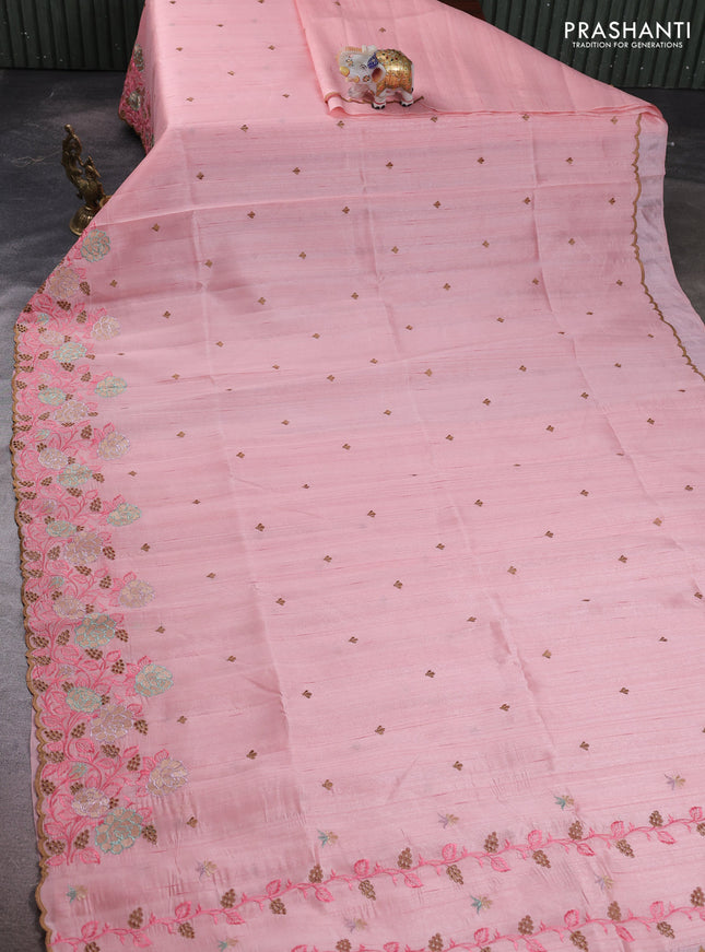 Peach Shade Semi Raw Silk Saree - Embroidery Work
