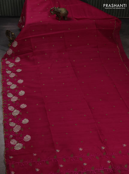 Dark Pink Semi Raw Silk Saree - Embroidery Work