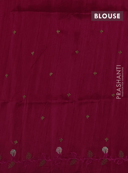 Dark Pink Semi Raw Silk Saree - Embroidery Work