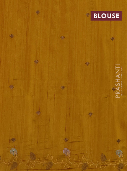 Dark Mustard Semi Raw Silk Saree - Embroidery Work