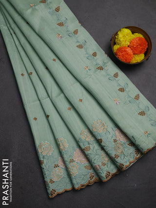 Pastel Green Semi Raw Silk Saree - Embroidery Work