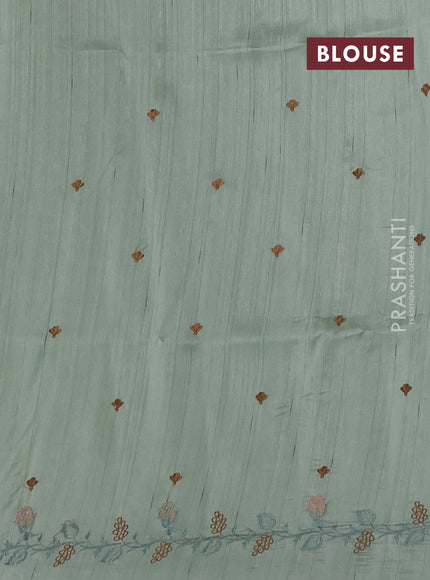 Pastel Green Semi Raw Silk Saree - Embroidery Work