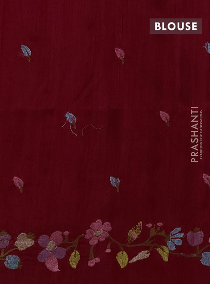 Dark Pink Semi Raw Silk Saree - Embroidery Work