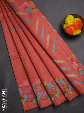 Dark Peach  Semi Raw Silk Saree - Embroidery Work