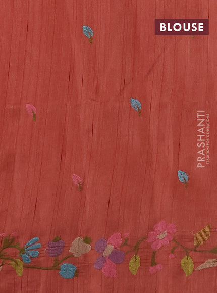 Dark Peach  Semi Raw Silk Saree - Embroidery Work