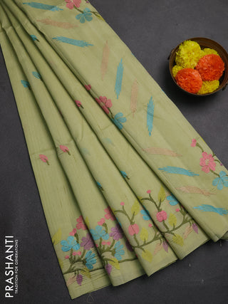 Pista Green Semi Raw Silk Saree - Embroidery Work