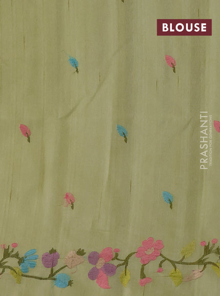 Pista Green Semi Raw Silk Saree - Embroidery Work