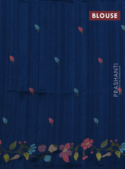 Peacock Blue Semi Raw Silk Saree - Embroidery Work