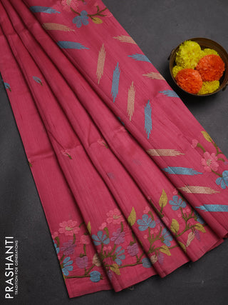 Peach Pink Semi Raw Silk Saree - Embroidery Work
