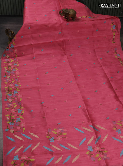 Peach Pink Semi Raw Silk Saree - Embroidery Work