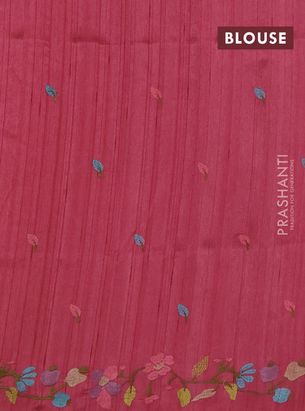 Peach Pink Semi Raw Silk Saree - Embroidery Work