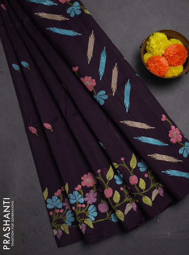 Deep Purple Semi Raw Silk Saree - Embroidery Work
