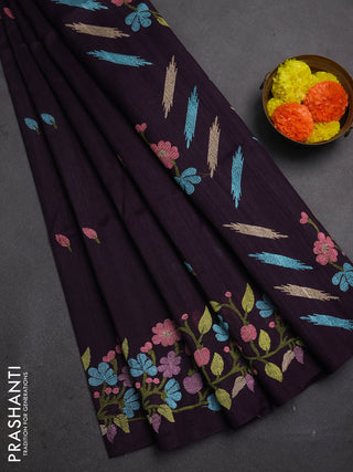 Deep Purple Semi Raw Silk Saree - Embroidery Work