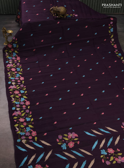 Deep Purple Semi Raw Silk Saree - Embroidery Work