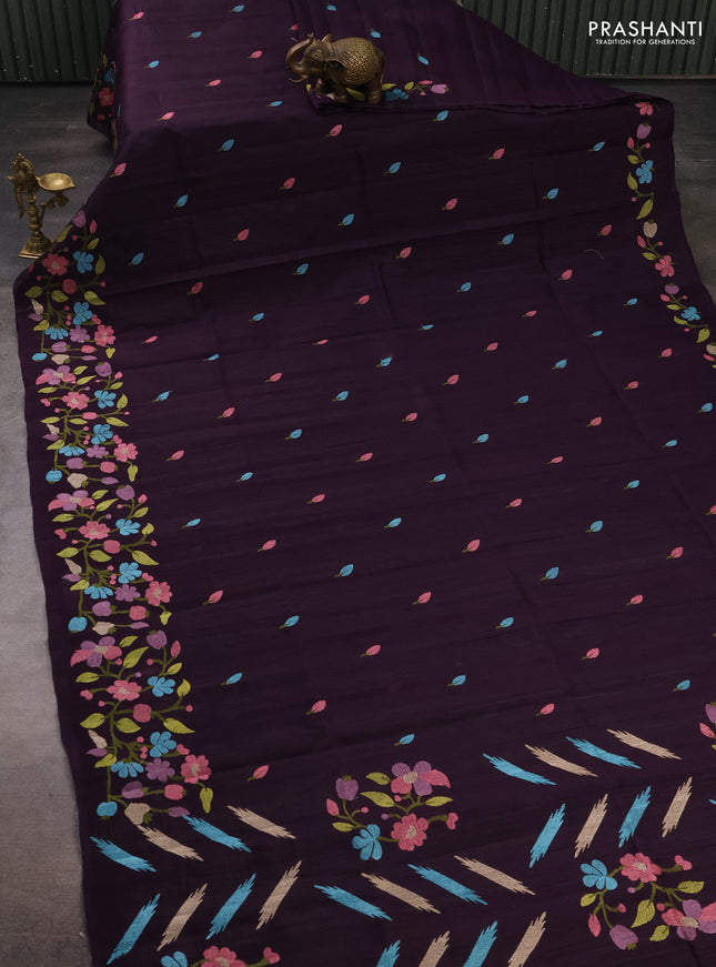 Deep Purple Semi Raw Silk Saree - Embroidery Work