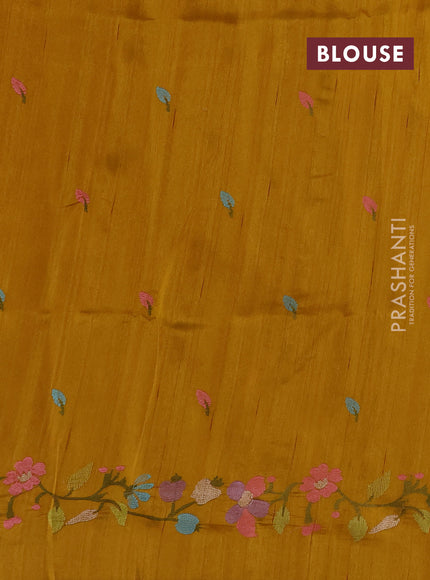 Mustard Yellow Semi Raw Silk Saree - Embroidery Work