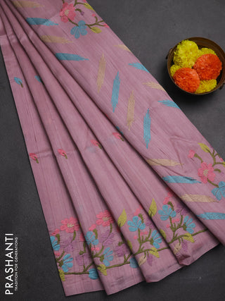 Pastel Pink Semi Raw Silk Saree - Embroidery Work