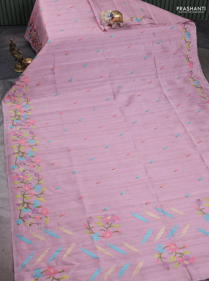 Pastel Pink Semi Raw Silk Saree - Embroidery Work
