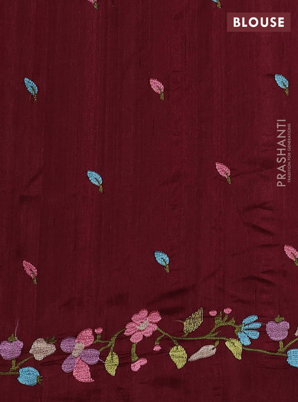 Deep Maroon Semi Raw Silk Saree - Embroidery Work