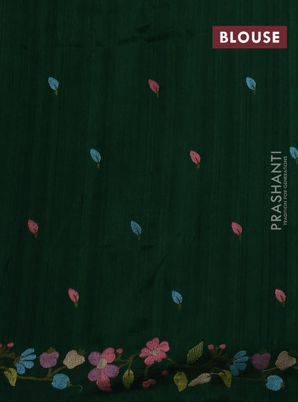 Bottle Green Semi Raw Silk Saree - Embroidery Work