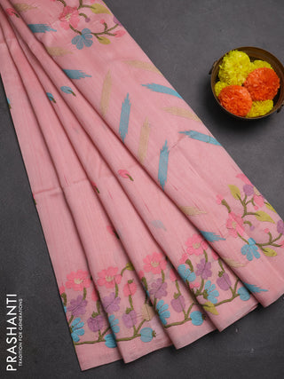 Peach Shade Semi Raw Silk Saree - Embroidery Work