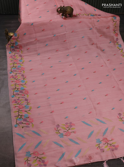 Peach Shade Semi Raw Silk Saree - Embroidery Work