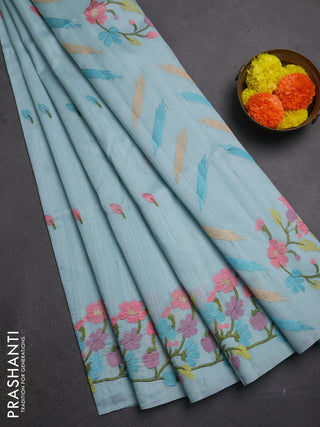 Pastel Blue Semi Raw Silk Saree - Embroidery Work