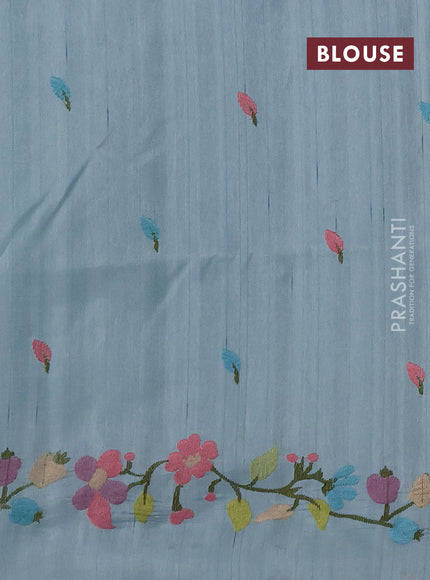 Pastel Blue Semi Raw Silk Saree - Embroidery Work