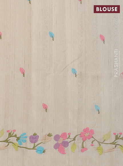 Beige Semi Raw Silk Saree - Embroidery Work