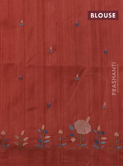Dark Peach Semi Raw Silk Saree - Embroidery Work