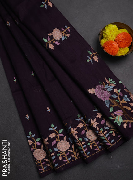 Deep Purple Semi Raw Silk Saree - Embroidery Work