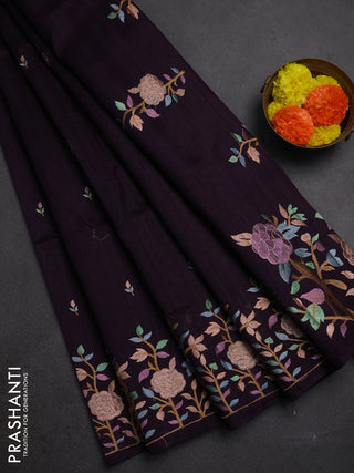 Deep Purple Semi Raw Silk Saree - Embroidery Work