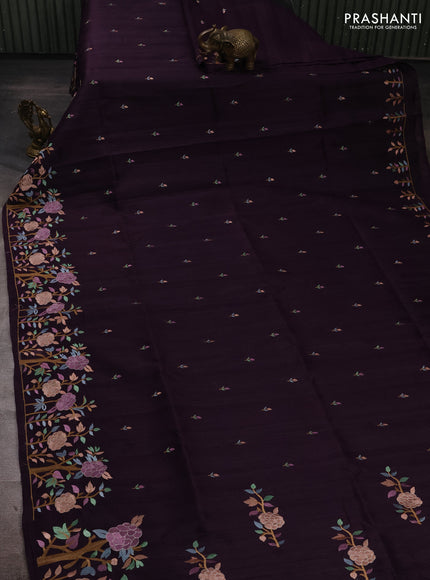 Deep Purple Semi Raw Silk Saree - Embroidery Work