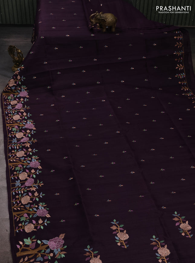 Deep Purple Semi Raw Silk Saree - Embroidery Work