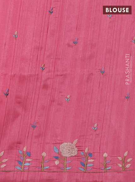 Peach Pink Semi Raw Silk Saree - Embroidery Work