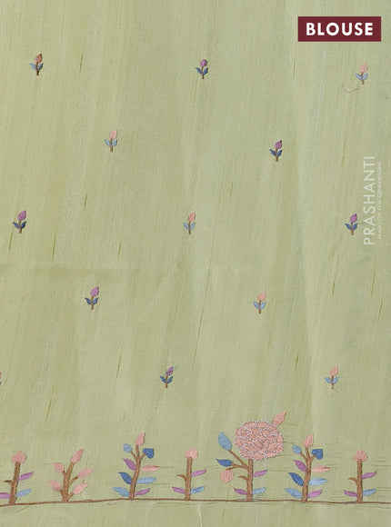 Pista Green Semi Raw Silk Saree - Embroidery Work