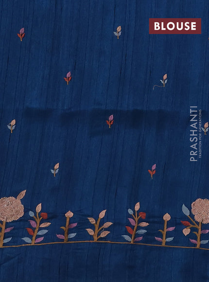 Peacock Blue Semi Raw Silk Saree - Embroidery Work