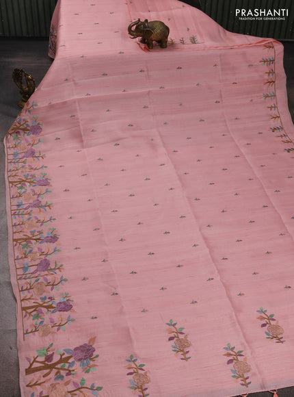 Peach Shade Semi Raw Silk Saree - Embroidery Work