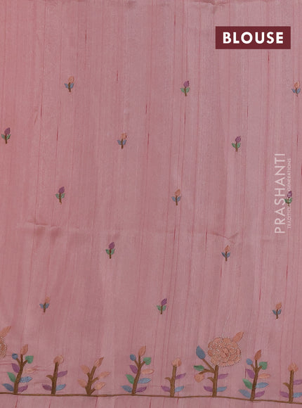 Peach Shade Semi Raw Silk Saree - Embroidery Work