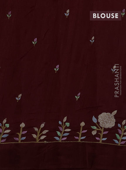 Deep Wine Shade Semi Raw Silk Saree - Embroidery Work