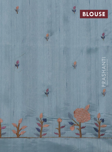 Pastel Blue Semi Raw Silk Saree - Embroidery Work