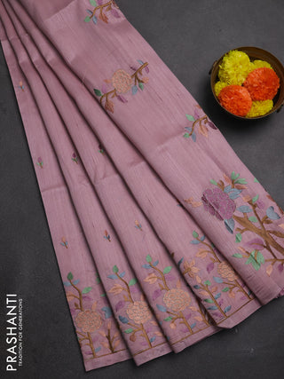 Pastel Pink Semi Raw Silk Saree - Embroidery Work