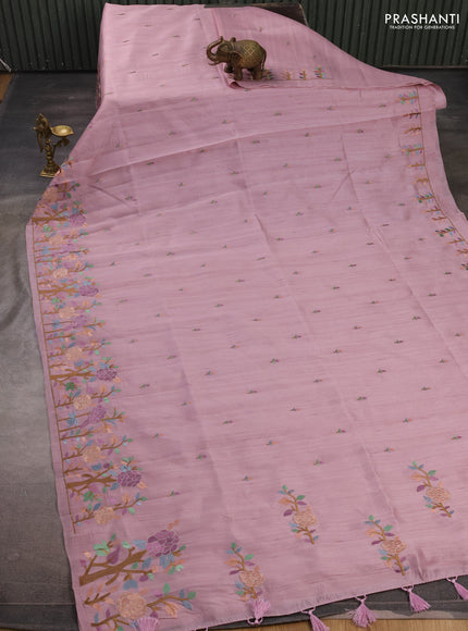 Pastel Pink Semi Raw Silk Saree - Embroidery Work