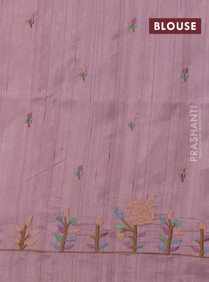 Pastel Pink Semi Raw Silk Saree - Embroidery Work