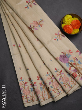 Beige Semi Raw Silk Saree - Embroidery Work