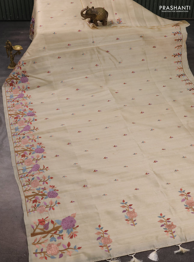 Beige Semi Raw Silk Saree - Embroidery Work