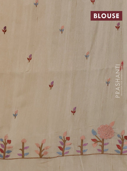 Beige Semi Raw Silk Saree - Embroidery Work