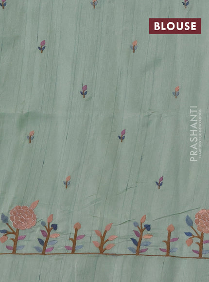 Pastel Green Semi Raw Silk Saree - Embroidery Work