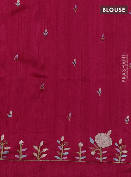 Dark Pink Semi Raw Silk Saree - Embroidery Work