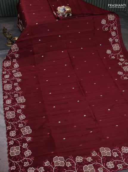 Maroon Semi Raw Silk Saree - Embroidery Work